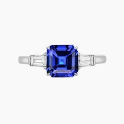 Baguette Diamant 3 Steine Ring Asscher Schliff Blauer Saphir 2.50 Karat