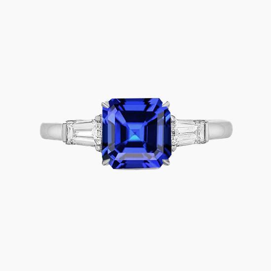 Baguette Diamant 3 Steine Ring Asscher Schliff Blauer Saphir 2.50 Karat - harrychadent.de