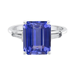 Baguette Diamant 3 Steine Ring Smaragdschliff Ceylon Saphir 2,75 Karat