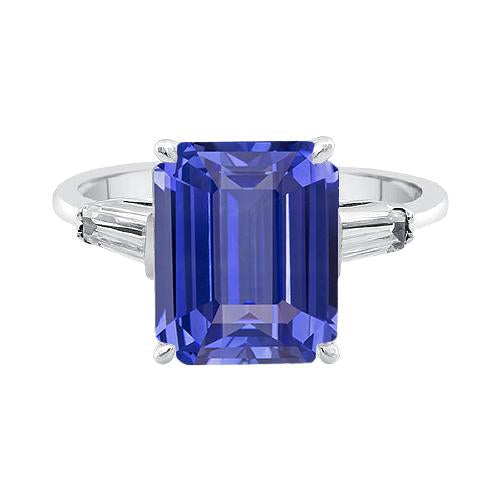 Baguette Diamant 3 Steine Ring Smaragdschliff Ceylon Saphir 2,75 Karat - harrychadent.de
