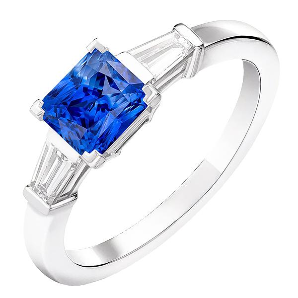 Baguette Diamant 3 Steine Ring Strahlend Hellblauer Saphir 2.50 Karat - harrychadent.de