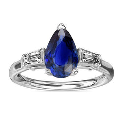 Baguette-Aus der Erde Abgebauter Natürlicher Diamant-Drei-Steine-Ceylon-Saphir-Ring 2,50 Karat