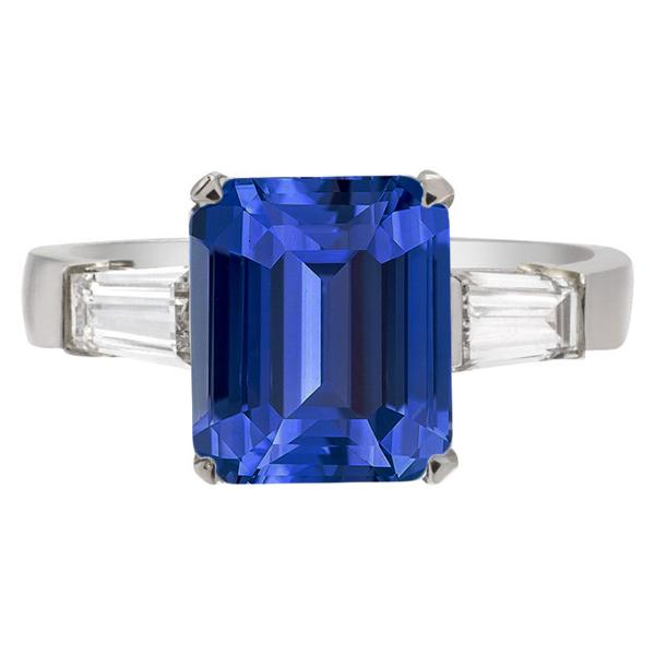 Baguette Diamant Drei Steine Smaragd Ceylon Saphir Ring 3,50 Karat - harrychadent.de