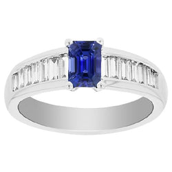 Baguette Aus der Erde Abgebauter Natürlicher Diamant Ehering 2 Karat Smaragdblauer Saphir Edelstein