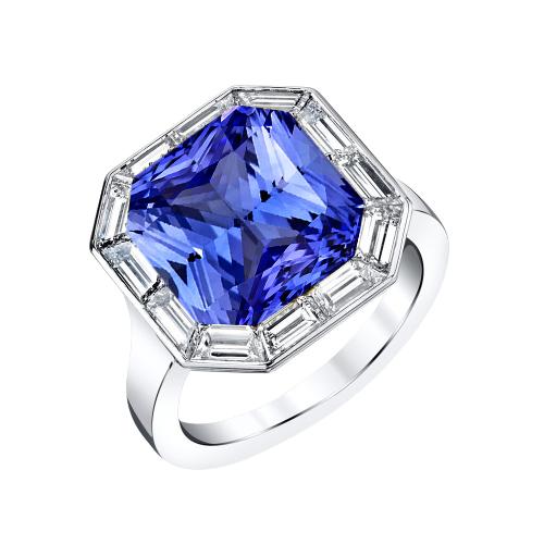 Baguette Diamant Halo Radiant Blue Saphir Ring 3,50 Karat 14K Gold - harrychadent.de