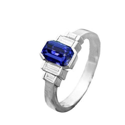 Baguette Aus der Erde Abgebauter Natürlicher Diamant & Radiant Cut Blauer Saphir Ringriegel Set 2 Karat