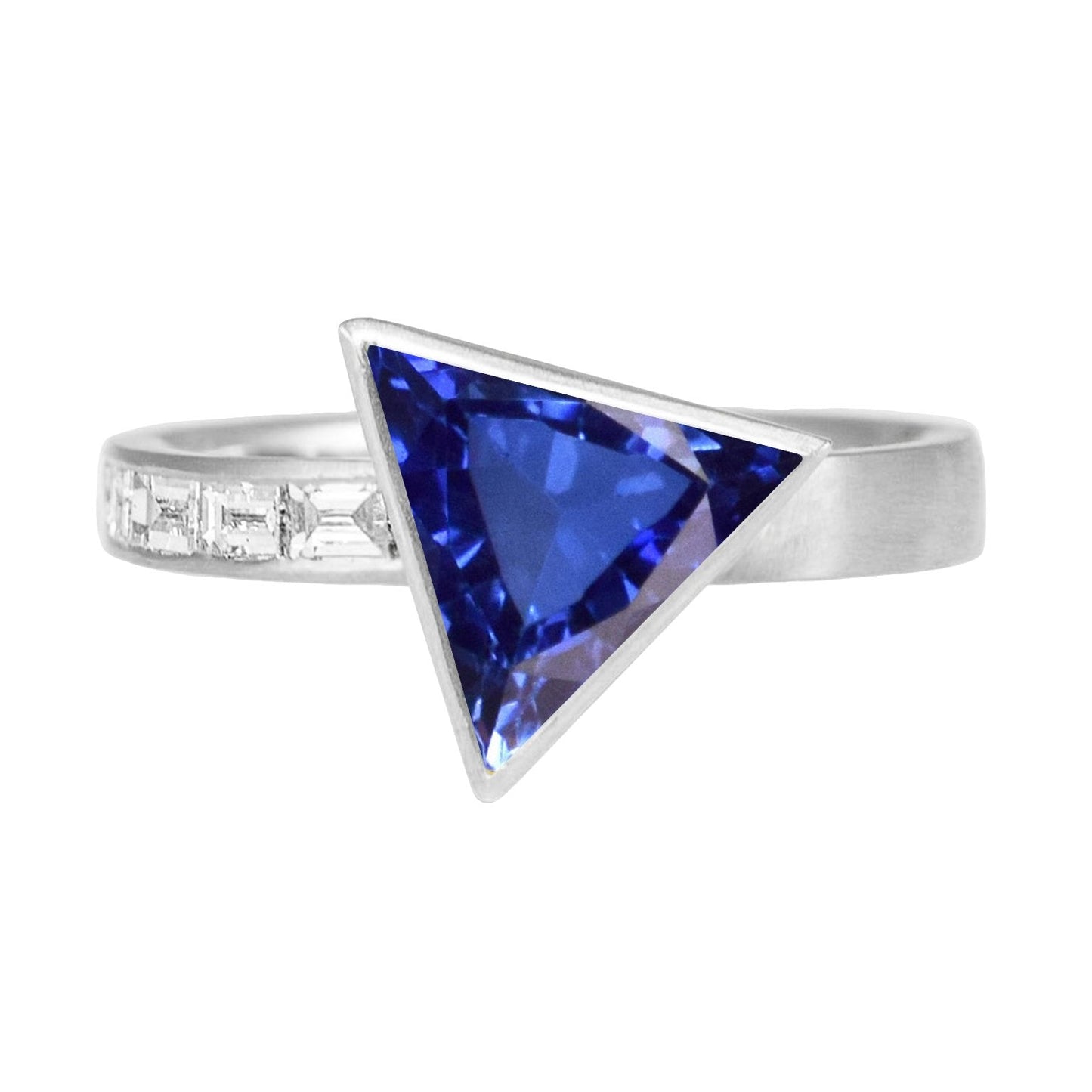 Baguette Diamant Ring Trillion Lünette Set Blauer Saphir 1,75 Karat - harrychadent.de
