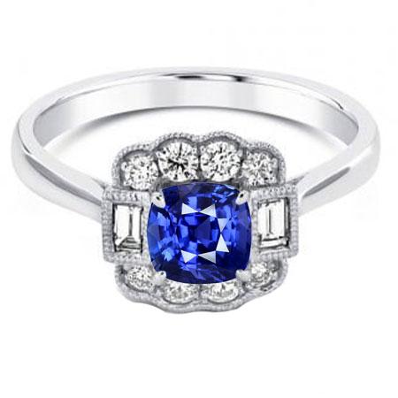 Baguette & runder Diamant Halo Kissen Saphirring 2,50 Karat Zinken - harrychadent.de