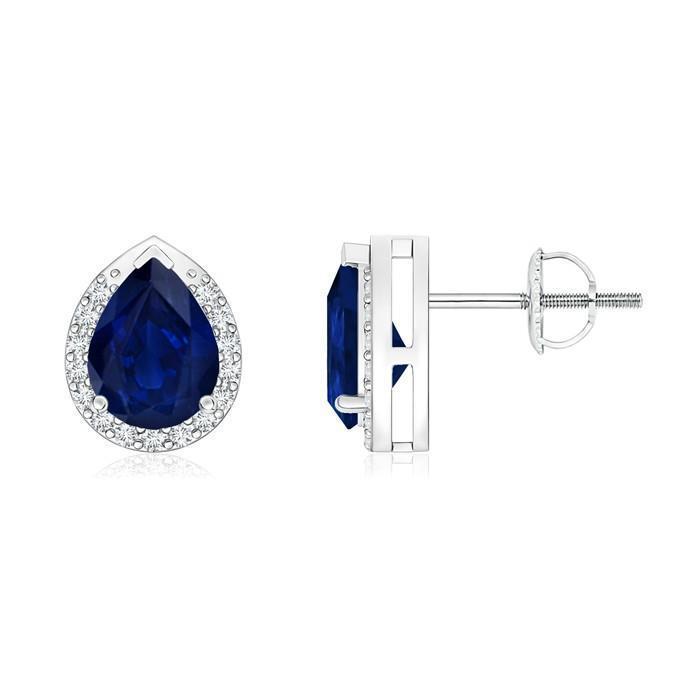 Birne Ceylon Blauer Saphir Runder Diamant Ohrstecker 2.80 Karat WG 14K