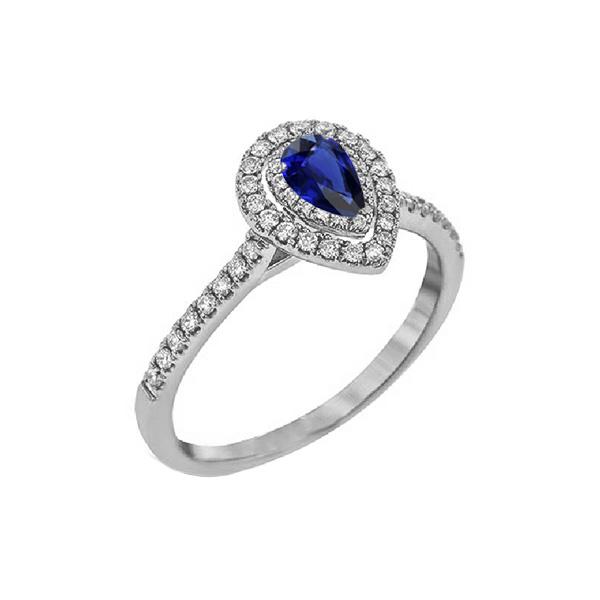 Birne Doppel Halo Ring Blauer Saphir 14K Gold Diamanten 2,50 Karat - harrychadent.de