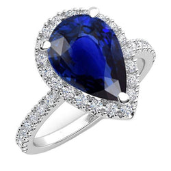 Birne Halo Edelstein Ring Blauer Saphir Diamant Akzente Schmuck 5 Karat