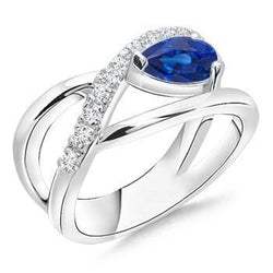 Birne & Rund 2,65 Karat Saphir-Aus der Erde Abgebauter Natürlicher Diamant-Ring Weißgold 14K