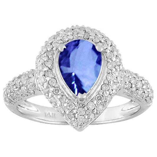 Birne & Runder srilankischer blauer Saphir-Diamantring 4.40 Karat WG 14K