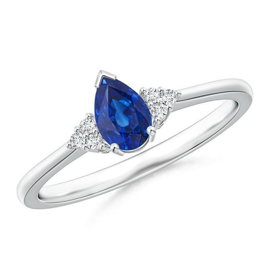 Birne & Rundschliff Ceylon Saphir Aus der Erde Abgebauter Natürlicher Diamantring 1.85 ct. Weißgold 14K