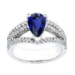 Birne Solitaire Blauer Saphir mit Akzenten Ring Split Shank 3 Karat