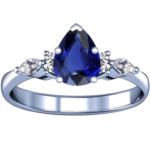 Birne Solitaire Ring Blauer Saphir Mit Diamanten Akzenten 3,50 Karat - harrychadent.de