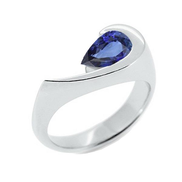 Birne Solitär Ring Blauer Saphir 1 Karat Halbe Lünette Set Weißgold - harrychadent.de