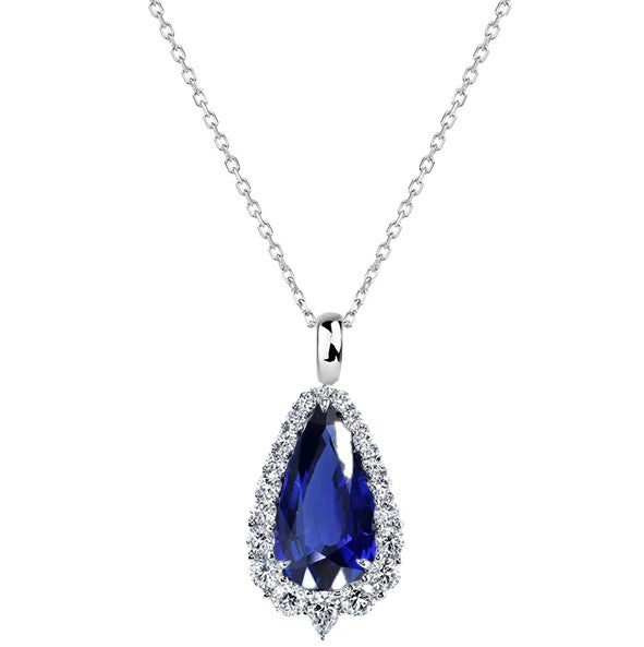 Birne Sri Lanka Saphir Halo Teardrop Anhänger & Diamant 2,75 Karat