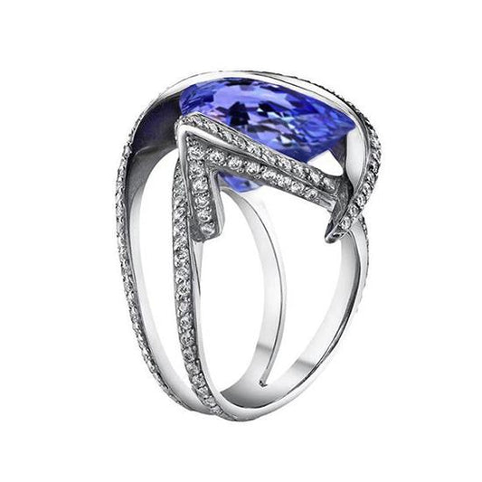 Birne Tansanit Aus der Erde Abgebauter Natürlicher Diamantring 5 Karat Edelstein Weißgold 14K Schmuck