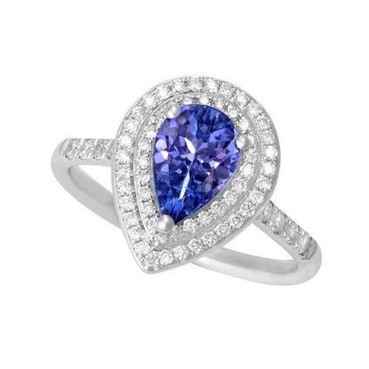 Birne Tansanit mit Diamanten 5,25 ct Ehering Weißgold 14K - harrychadent.de
