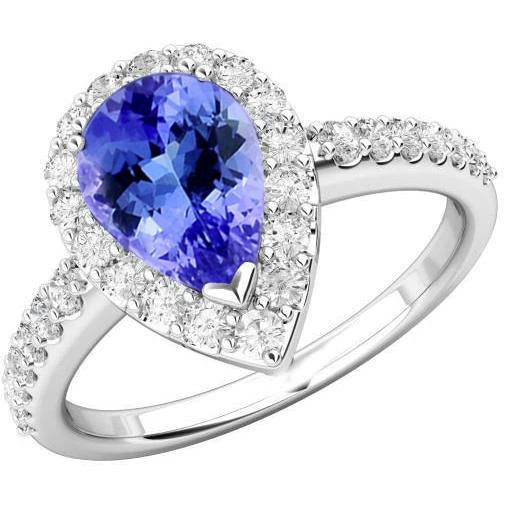 Birne Tansanit mit runden Diamanten 3,95 Karat Ring 14K Weißgold - harrychadent.de