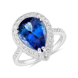 Birne Tansanit und Aus der Erde Abgebauter Natürlicher Diamant Ehering Gold 2,25 Karat Schmuck