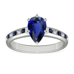 Birne Verlobungsring Kanalset Blaue Saphire & Aus der Erde Abgebauter Natürlicher Diamanten 2 Karat