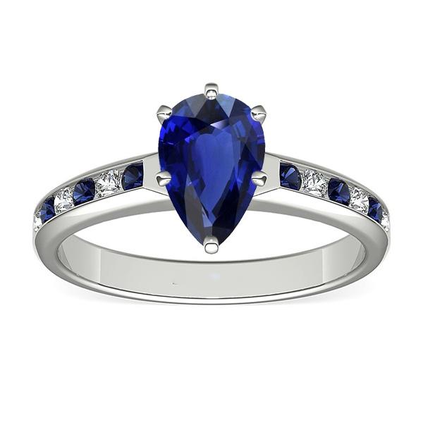 Birne Verlobungsring Kanalset Blaue Saphire & Diamanten 2 Karat - harrychadent.de