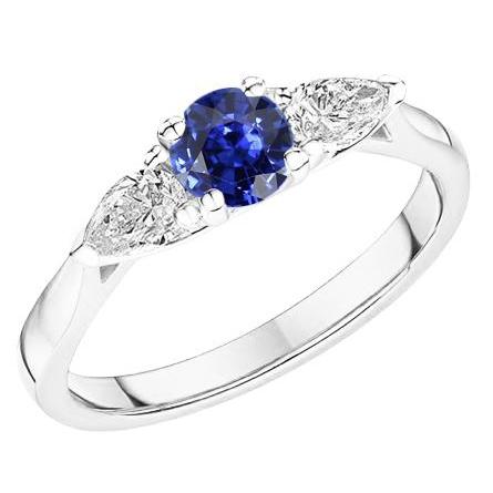 Birnen-Diamant-Drei-Steine-Rund natürlicher blauer Saphir-Ring 1,50 Karat - harrychadent.de