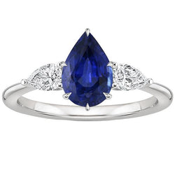 Birnen-Diamant-Jubiläumsring 3 Steine Blauer Saphir-Zinken 4,50 Karat