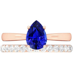 Birnen-Edelstein-Verlobungsring & Aus der Erde Abgebauter Natürlicher Diamantband Set Roségold 4 Karat