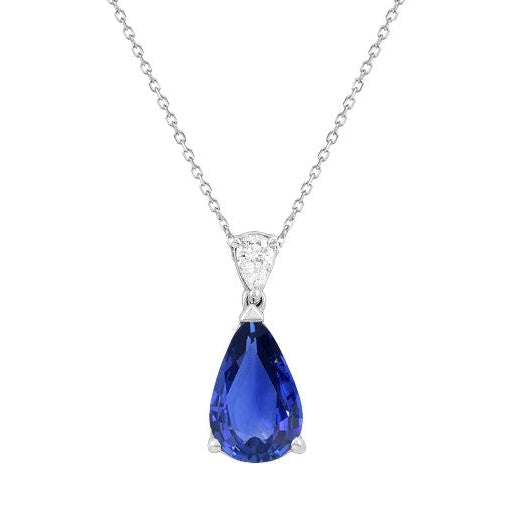 Birnen-Saphir-Diamant-Teardrop-Anhänger mit Kette 1,50 Karat