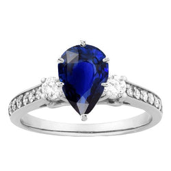 Birnen-Saphir-Edelstein-Ring mit Akzenten runden Aus der Erde Abgebauter Natürlicher Diamanten 3,50 Karat