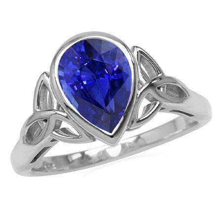 Birnen-Solitär-Ring-Lünette-Set Blauer Saphir-Knoten-Stil 1.50 Karat - harrychadent.de