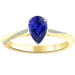 Birnen-Solitär-Srilanka-Saphir-Ring mit Aus der Erde Abgebauter Natürlicher Diamantakzenten 2,50 Karat