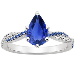 Birnen-Solitärring mit blauem Saphir und Aus der Erde Abgebauter Natürlicher Diamantakzenten 3.75 Karat