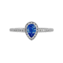 Birnenblauer Saphir-Aus der Erde Abgebauter Natürlicher Diamant-Halo-Ring 4,50 Karat Echtgold Neu