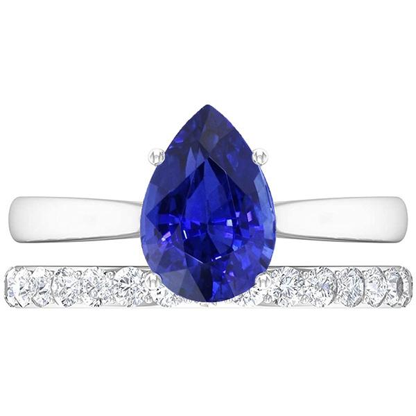 Birnenblauer Saphir Ehering Set Weißgold & Diamanten 4,50 Karat - harrychadent.de