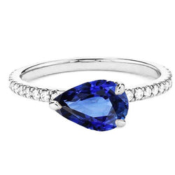 Birnenblauer Saphir-Verlobungsring mit Aus der Erde Abgebauter Natürlicher Diamantakzenten 3,50 Karat