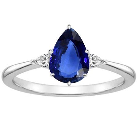 Birnendiamant 3 Stein Blauer Saphir Ring 1,75 Karat Konischer Schaft Gold - harrychadent.de