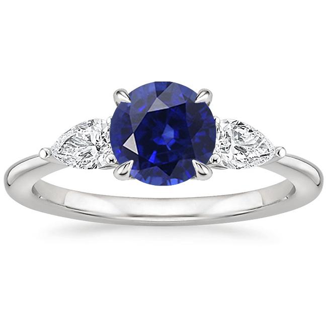 Birnendiamant 3 Stein Ring Rundschliff Blauer Saphir Schmuck 3 Karat - harrychadent.de