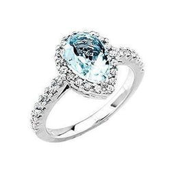 Birnenform Aquamarin und Aus der Erde Abgebauter Natürlicher Diamanten 14 Kt Ehering Weißgold 14K