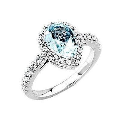 Birnenform Aquamarin und Diamanten 14 Kt Ehering Weißgold 14K - harrychadent.de