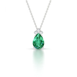 Birnengrüne Smaragd- & Diamant-Edelstein-Anhänger-Halskette 6.30 ct. WG 14K