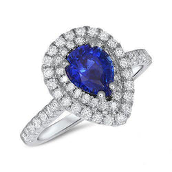 Birnenschliff Ceylon Saphir Aus der Erde Abgebauter Natürlicher Diamant Ring Weißgold 14K 4 Karat