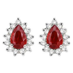 Birnenschliff roter Rubin Edelstein mit Aus der Erde Abgebauter Natürlicher Diamant 3,80 Karat Ohrstecker