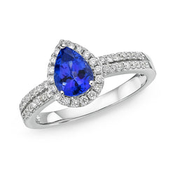 Blaue Birnenform Tansanit und runde Aus der Erde Abgebauter Natürlicher Diamanten 4,75 ct Ring 14K Gold