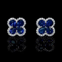 Blauer Birnen-Saphir-Aus der Erde Abgebauter Natürlicher Diamant-Cluster-Ohrring Weißgold 14K 4.66 Ct