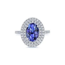 Blauer Oval Tansanit Stein Aus der Erde Abgebauter Natürlicher Diamant Ehering 4 Kt Weißgold 14K