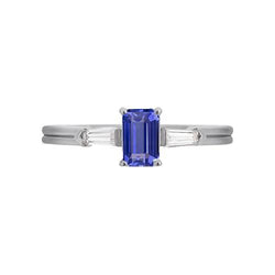 Blauer Saphir 3 Stein Smaragd Ring mit Baguette Aus der Erde Abgebauter Natürlicher Diamanten 2,25 Karat